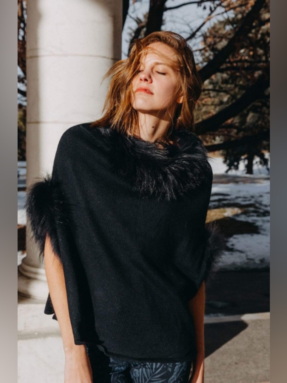 LOVE TOKEN WALTON GENUINE FUR TRIM DOLMAN SLEEVE SWEATER